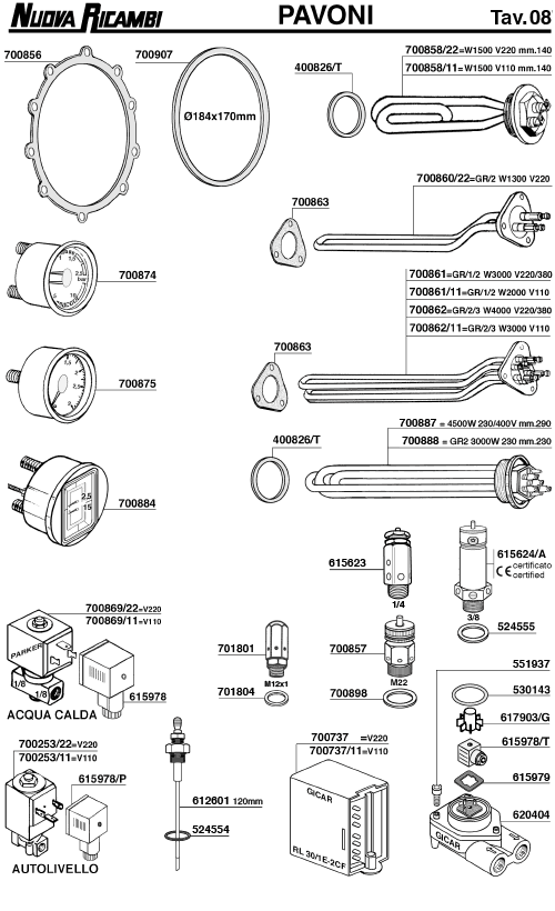 La Pavoni 08 ESPRESSO MACHINE PARTS